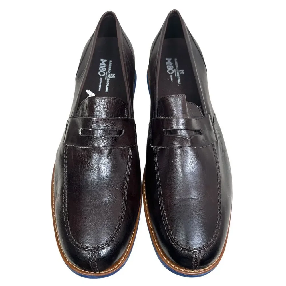Sandro Moscoloni Men Romero Penny Loafers Brown Leather Blue Sole Comfort Sz 12D